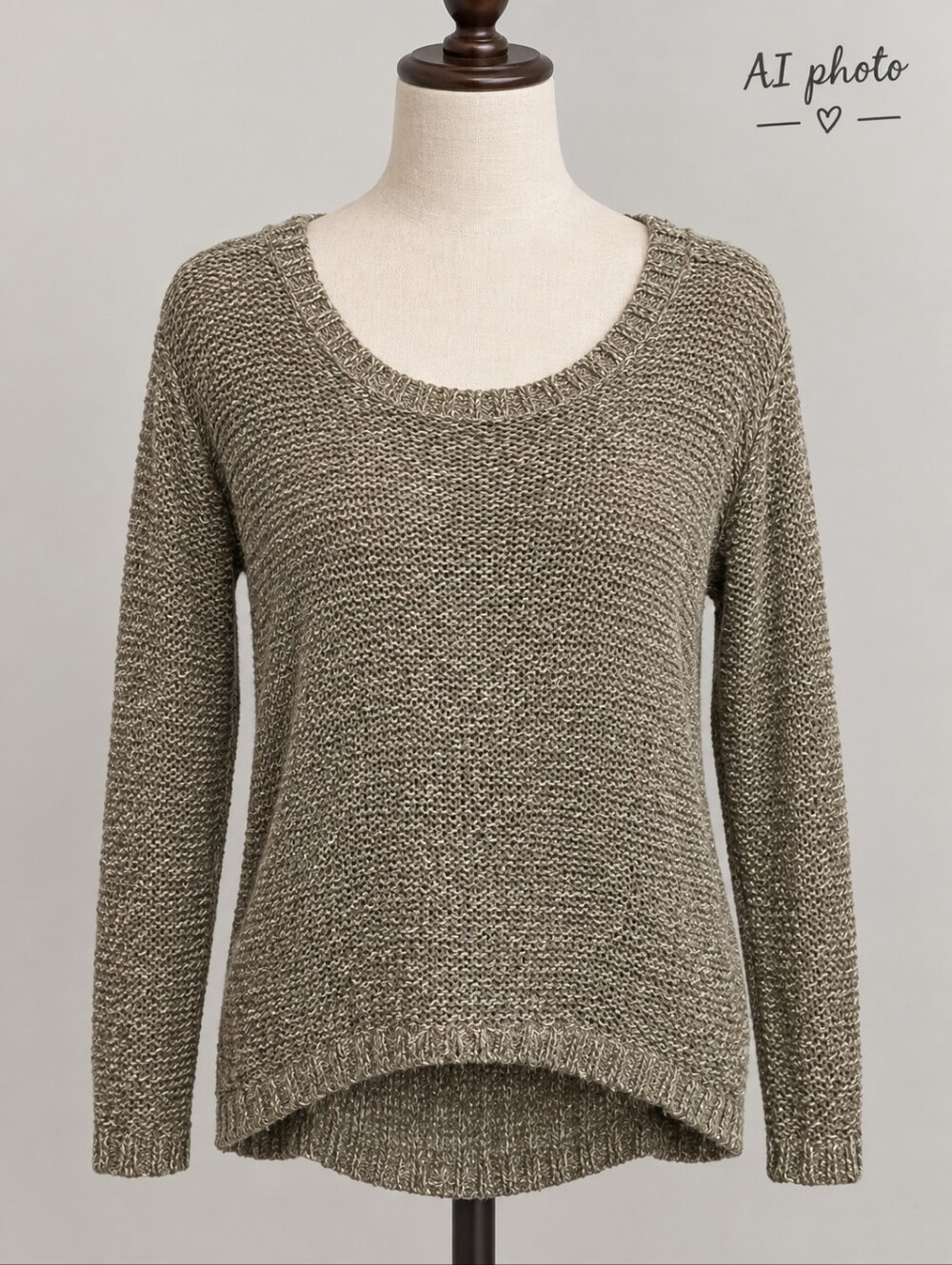 Crewneck Open-Knit Sweater in Taupe